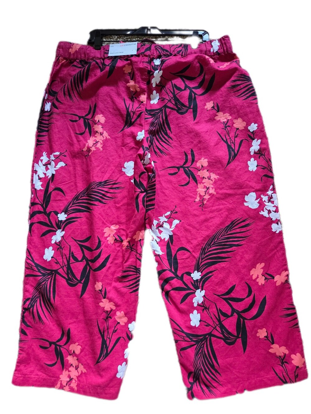 Liz Claiborne Fuscia Wide Leg Cropped LinenCotton Pants Floral Plus Size XXL NWT